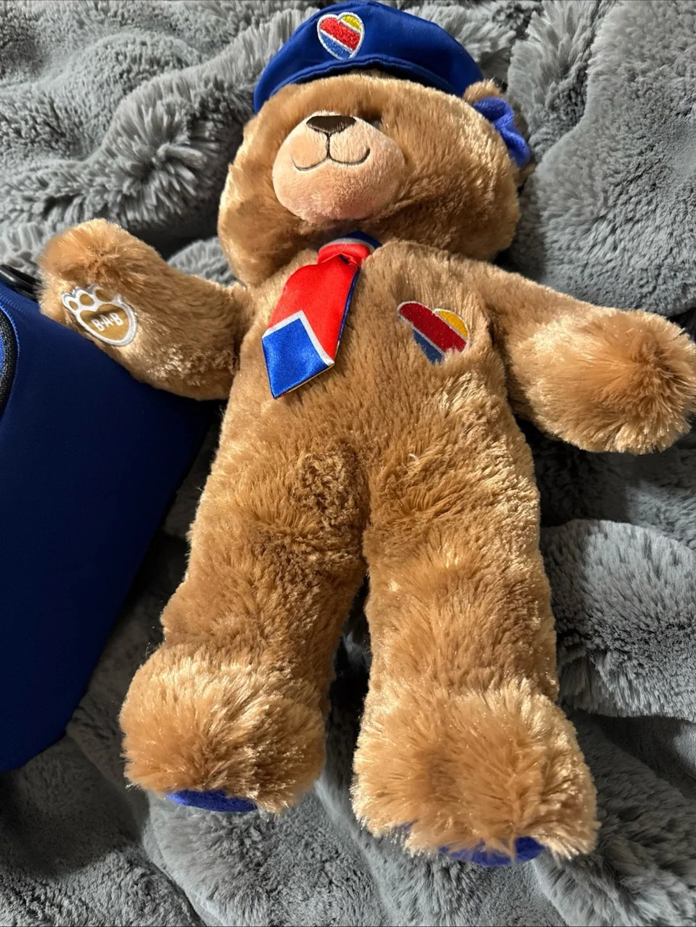 Southwest Airlines Captain Pilot Hat Tie Build A Bear Stuffed Toiletry Bag BB